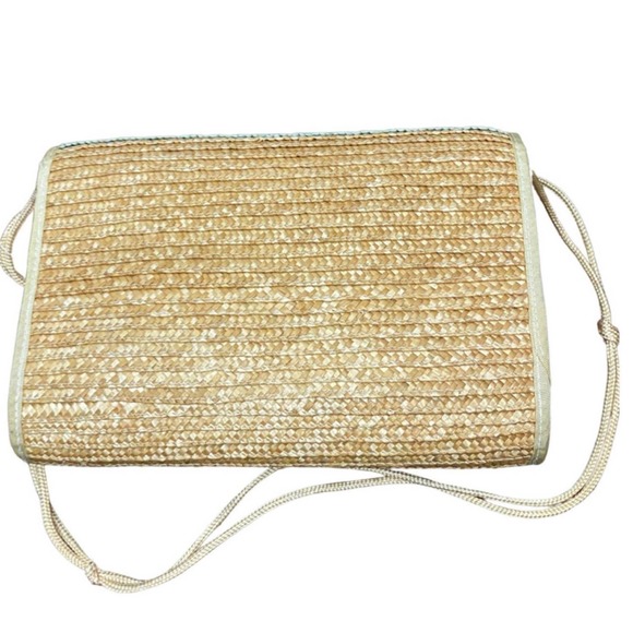 Vintage NWT Tan Stripe Straw Shoulder Purse Beach Handbag * - Picture 2 of 5